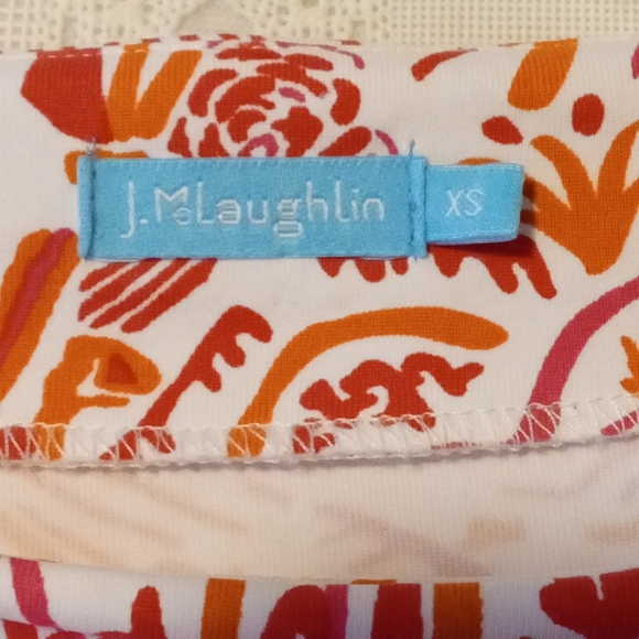 J. McLaughlin White Pink Orange Village Print Button Boatneck Top - XS - Picture 4 of 10